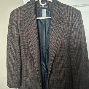 Sag Harbor Men's Glen Plaid Blazer in Brown with Red Accents